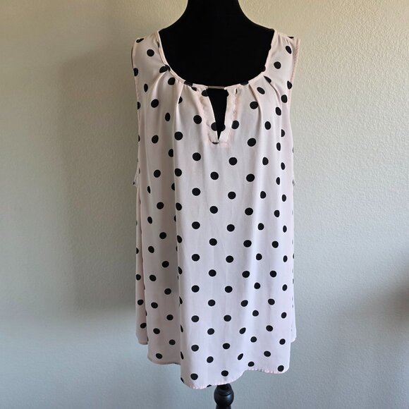 TORRID Top Blouse Sleeveless Pink Black Polka Dot Chiffon Keyhole Neck Plus 2 2X - Picture 1 of 8